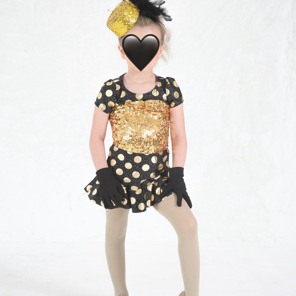 Gold and Black Polka Dot Kids Costume with Tutu